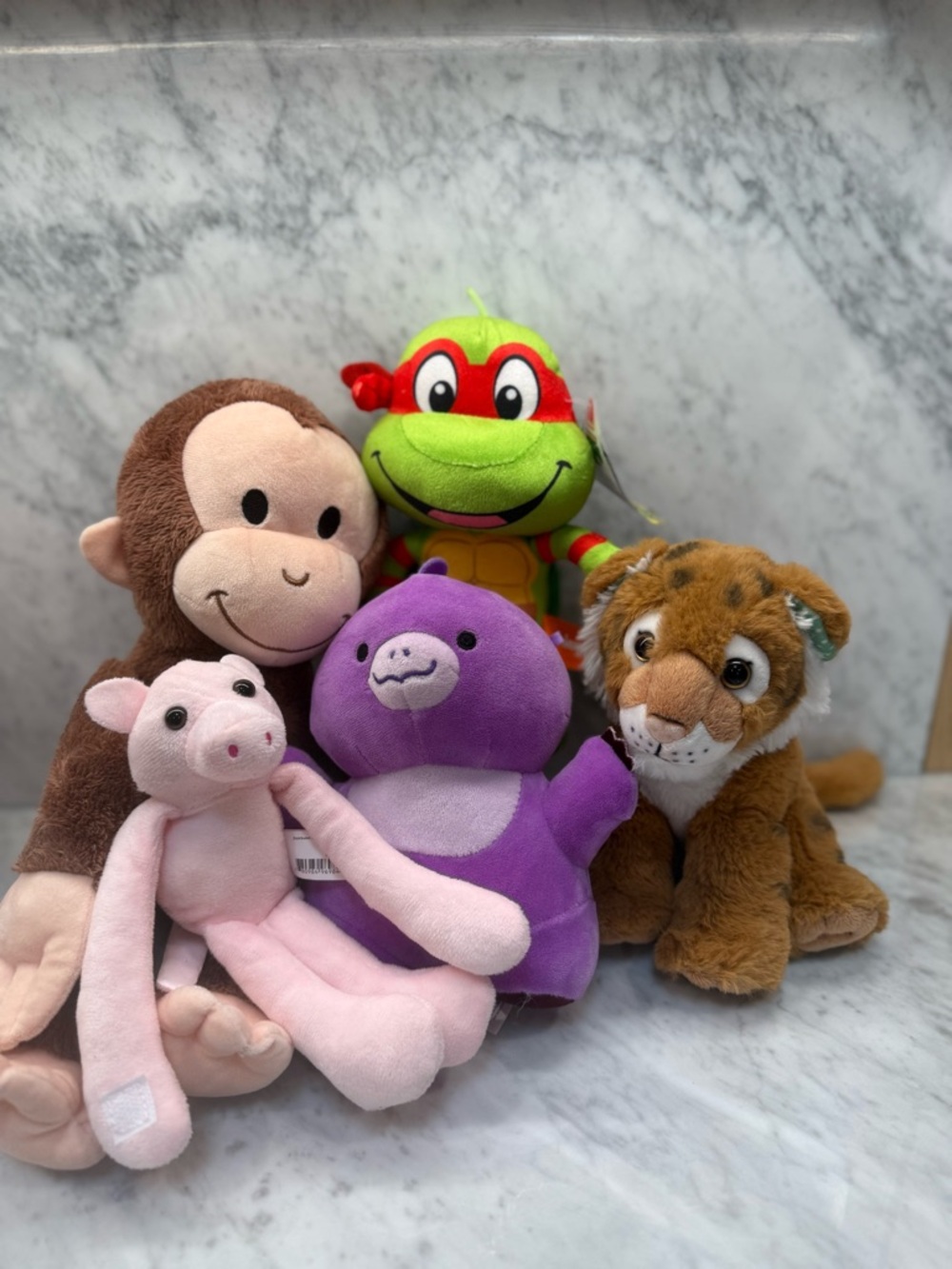 Bundle of Plush Toys Ninja Tyrtle Curious George Dinosaur